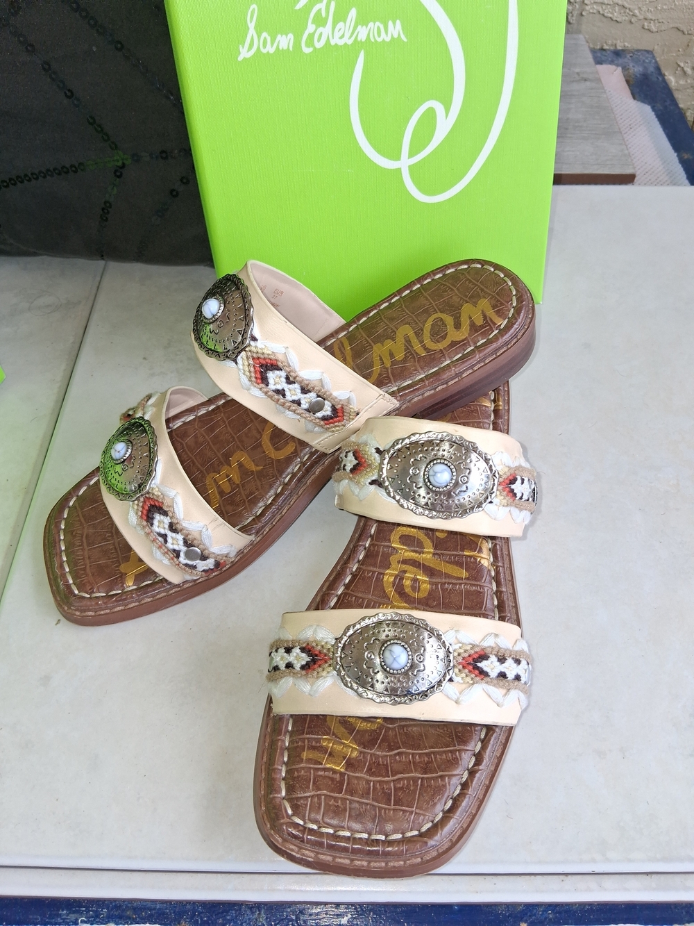 Sam Edelman Beige Braided Concho Slide Sandals - Picture 10 of 11